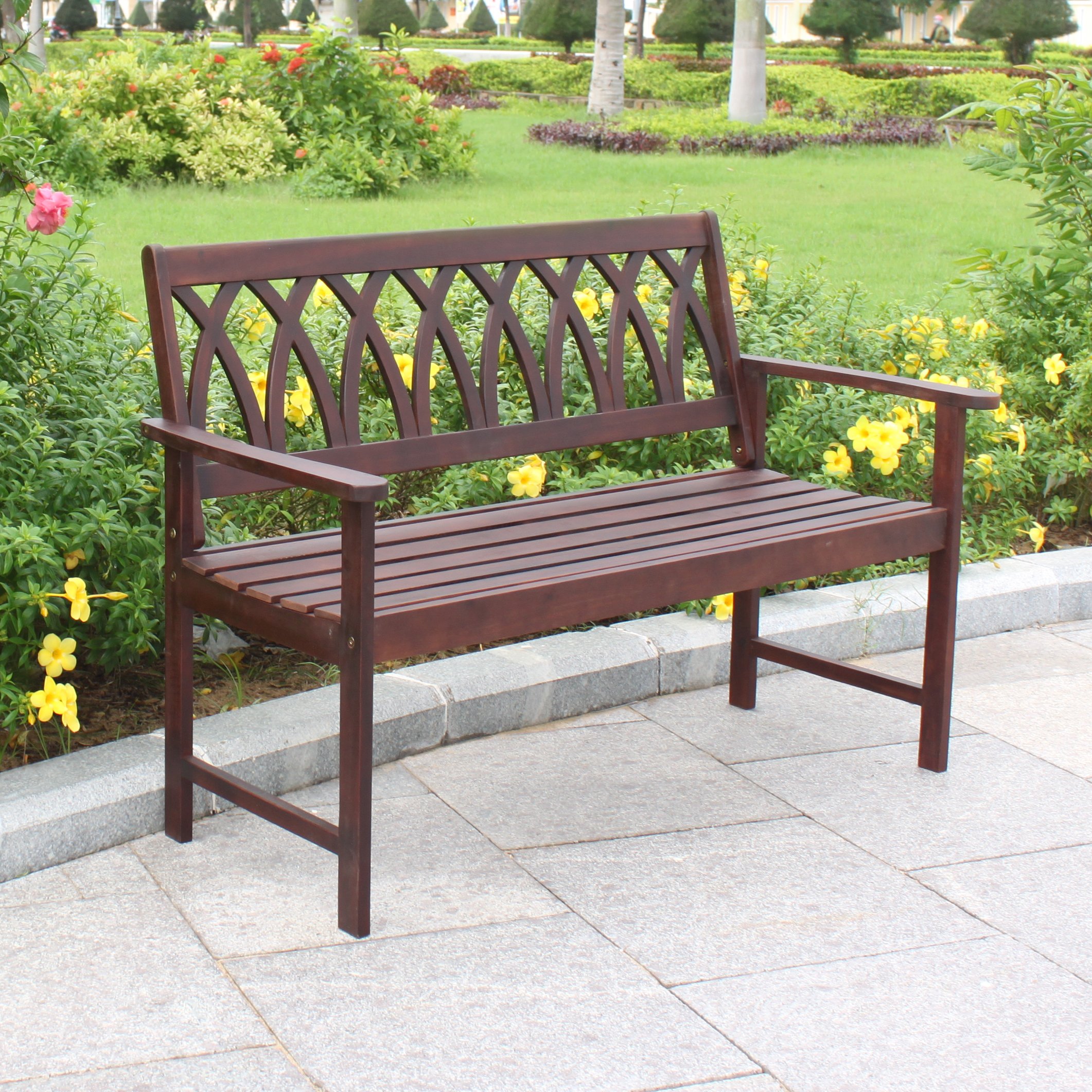 Amazon.com : northbeam Criss Cross Garden Bench Acacia Wood